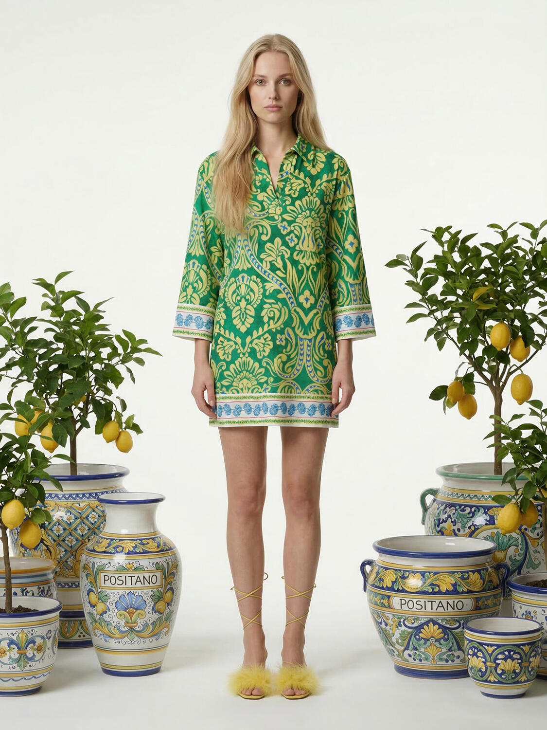 Yeşil Pamuk Dokulu Oversize Elbise - 1