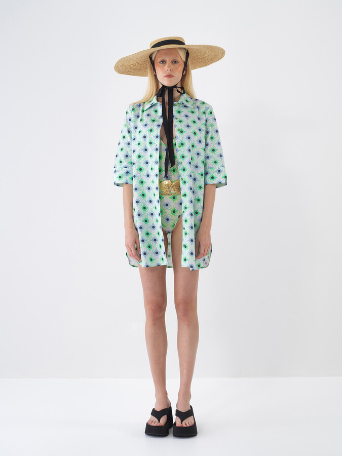 Yeşil Pamuk Dokulu Regular Fit Elbise