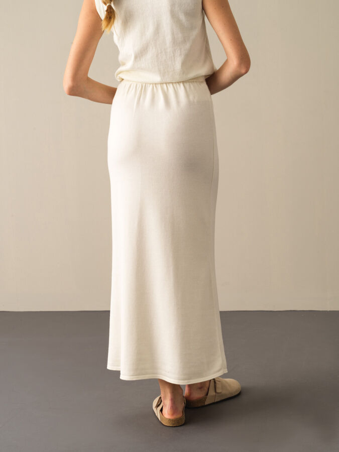 Ekru Pamuk Dokulu Regular Fit Triko Uzun Etek - Xint