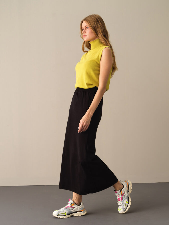 Siyah Pamuk Dokulu Regular Fit Triko Uzun Etek - Xint