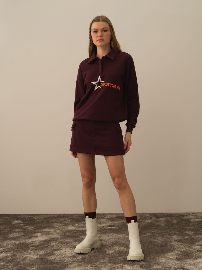 Bordo Pamuk Dokulu Regular Fit Etek - Xint