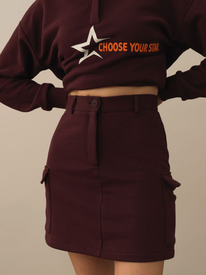 Bordo Pamuk Dokulu Regular Fit Etek - Xint