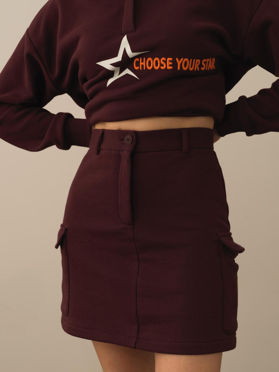 Bordo Pamuk Dokulu Regular Fit Etek - 1