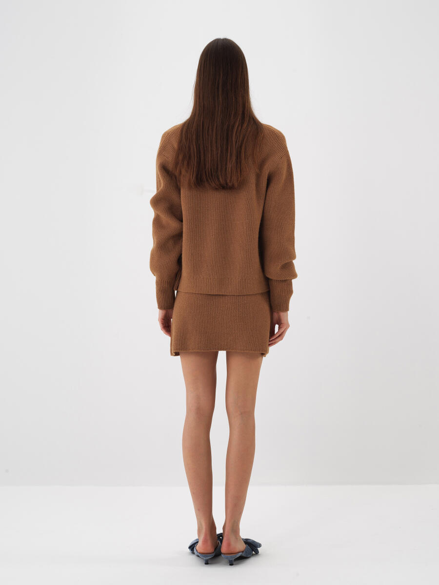 Camel Doğal Yün Dokulu Regular Fit Etek - 5