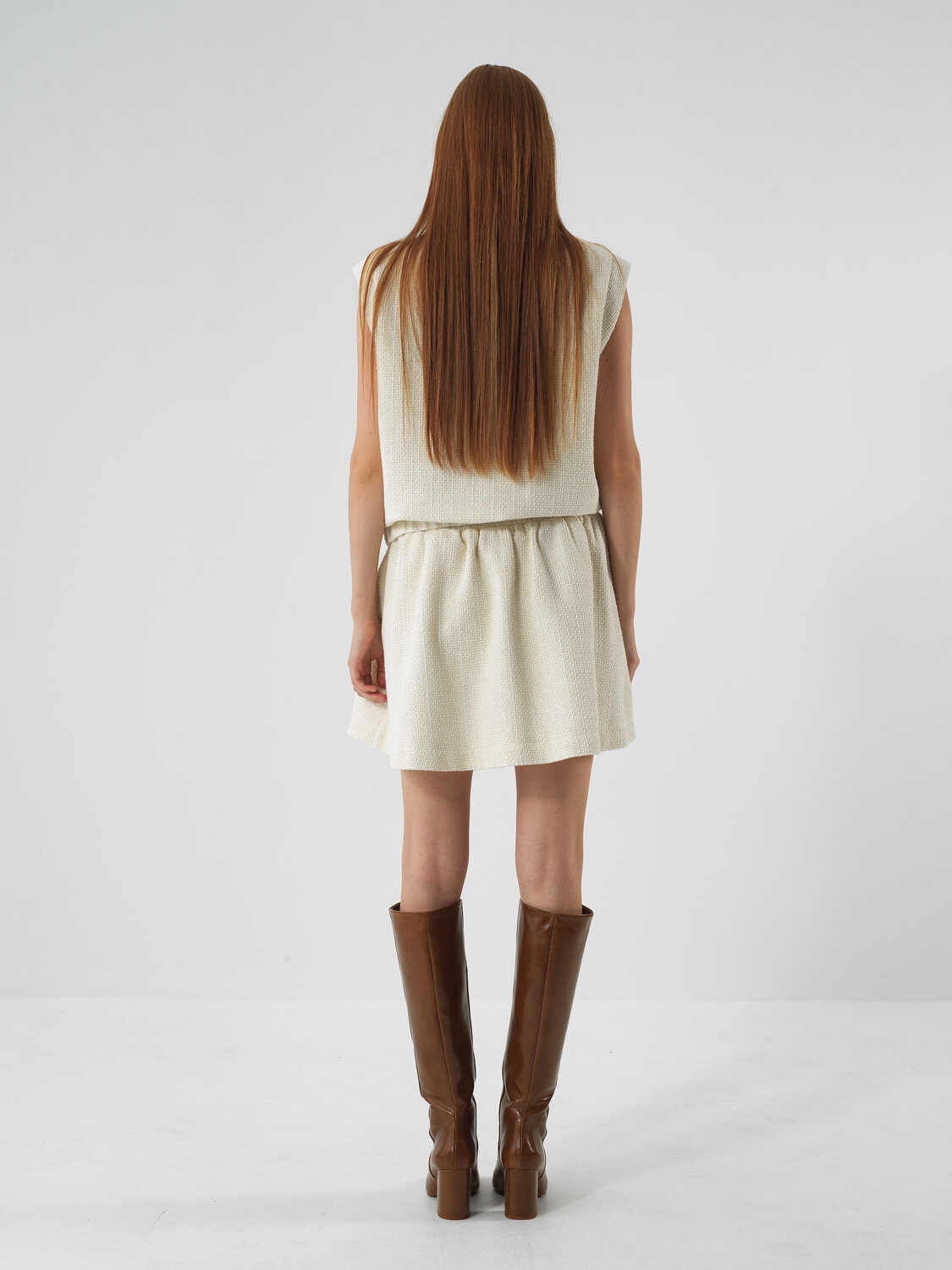 Ekru Işıltılı Lurex Detaylı Oversize Etek - Xint