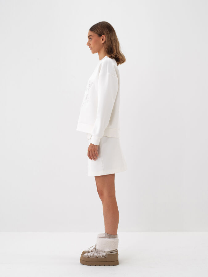 Ekru Pamuk Dokulu Regular Fit Etek - Xint