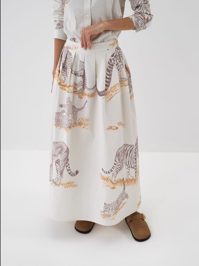 Ekru Pamuk Dokulu Regular Fit Etek - Xint