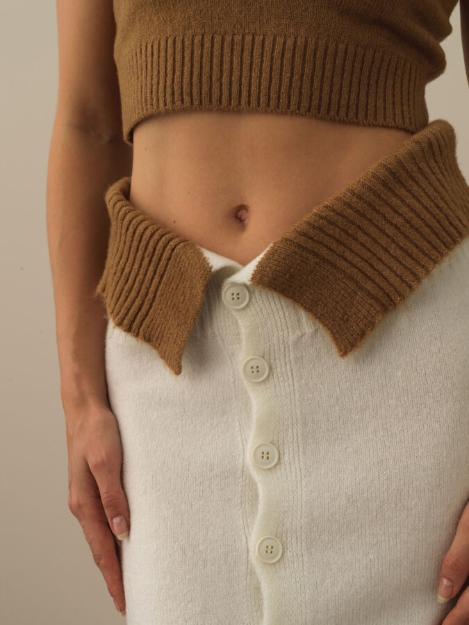 Kırık Beyaz Lüks Pamuk Dokulu Oversize Etek - Xint