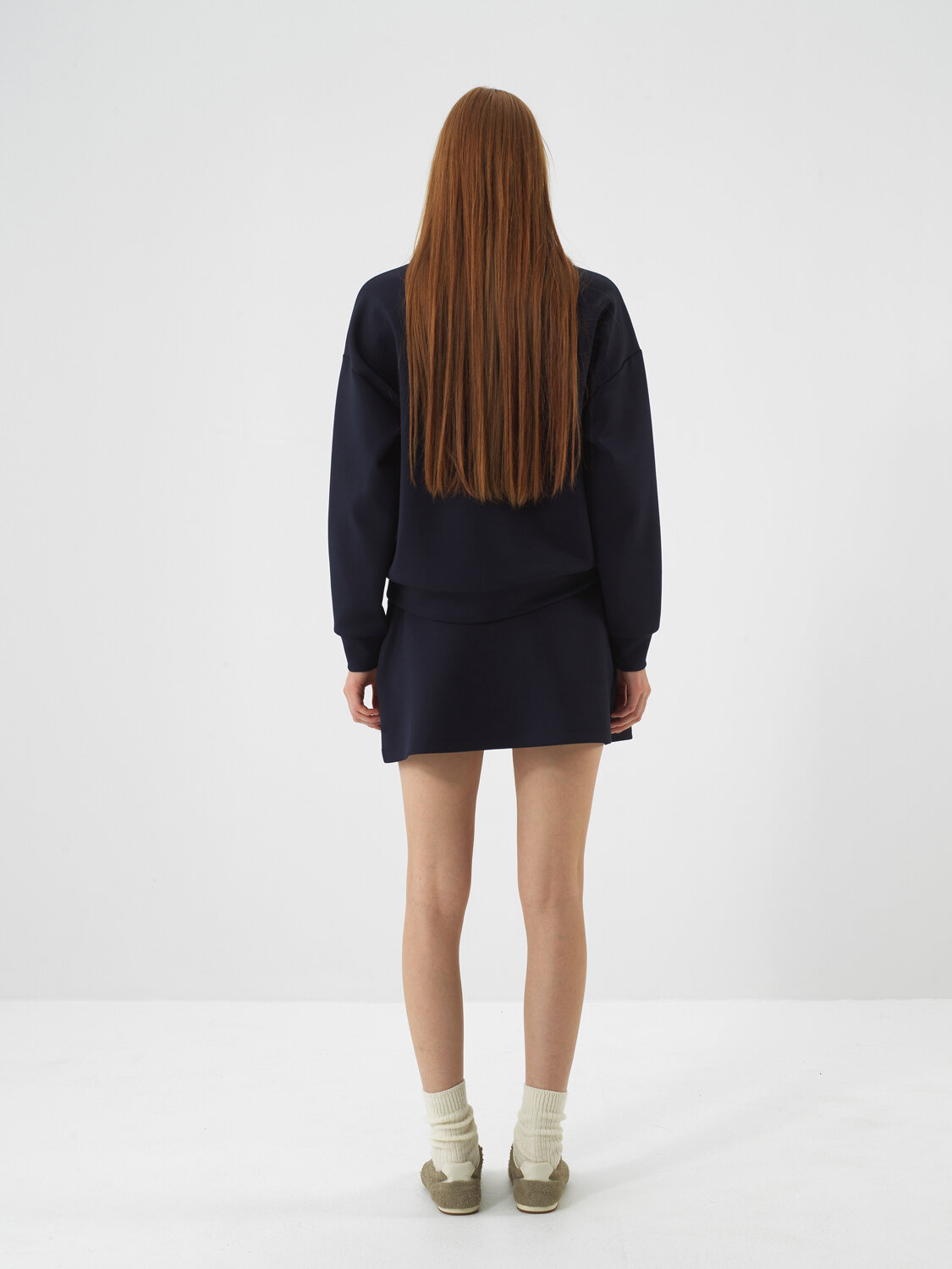 Lacivert Esnek Dokulu Oversize Etek - Xint