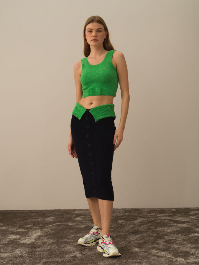 Lacivert Lüks Pamuk Dokulu Oversize Etek - Xint