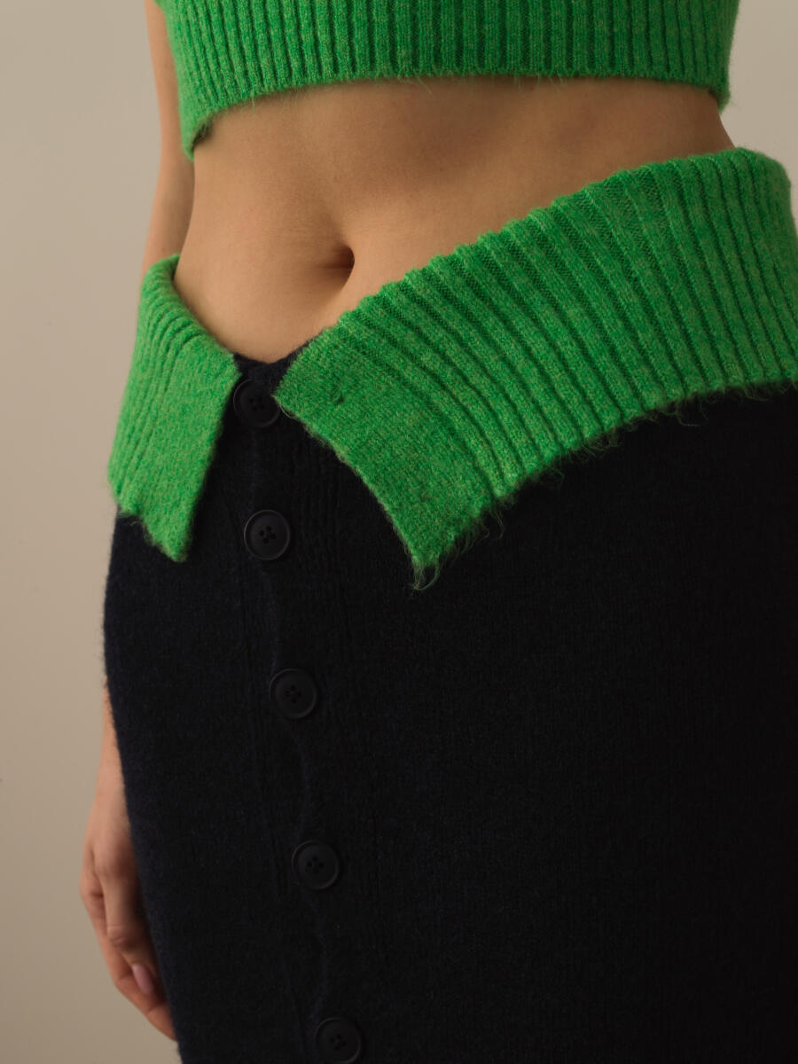 Lacivert Lüks Pamuk Dokulu Oversize Etek - 4