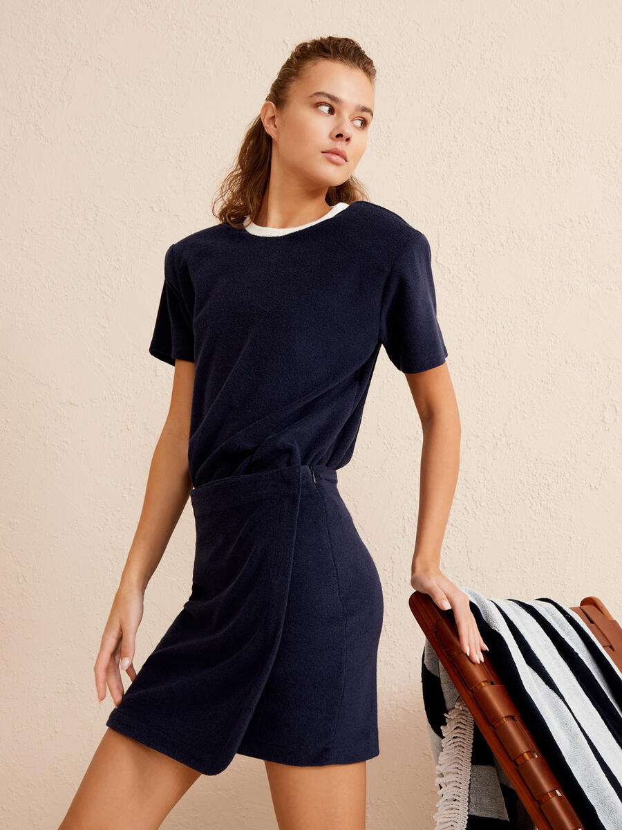 Lacivert Regular Fit Pamuklu Havlu Etek - 2