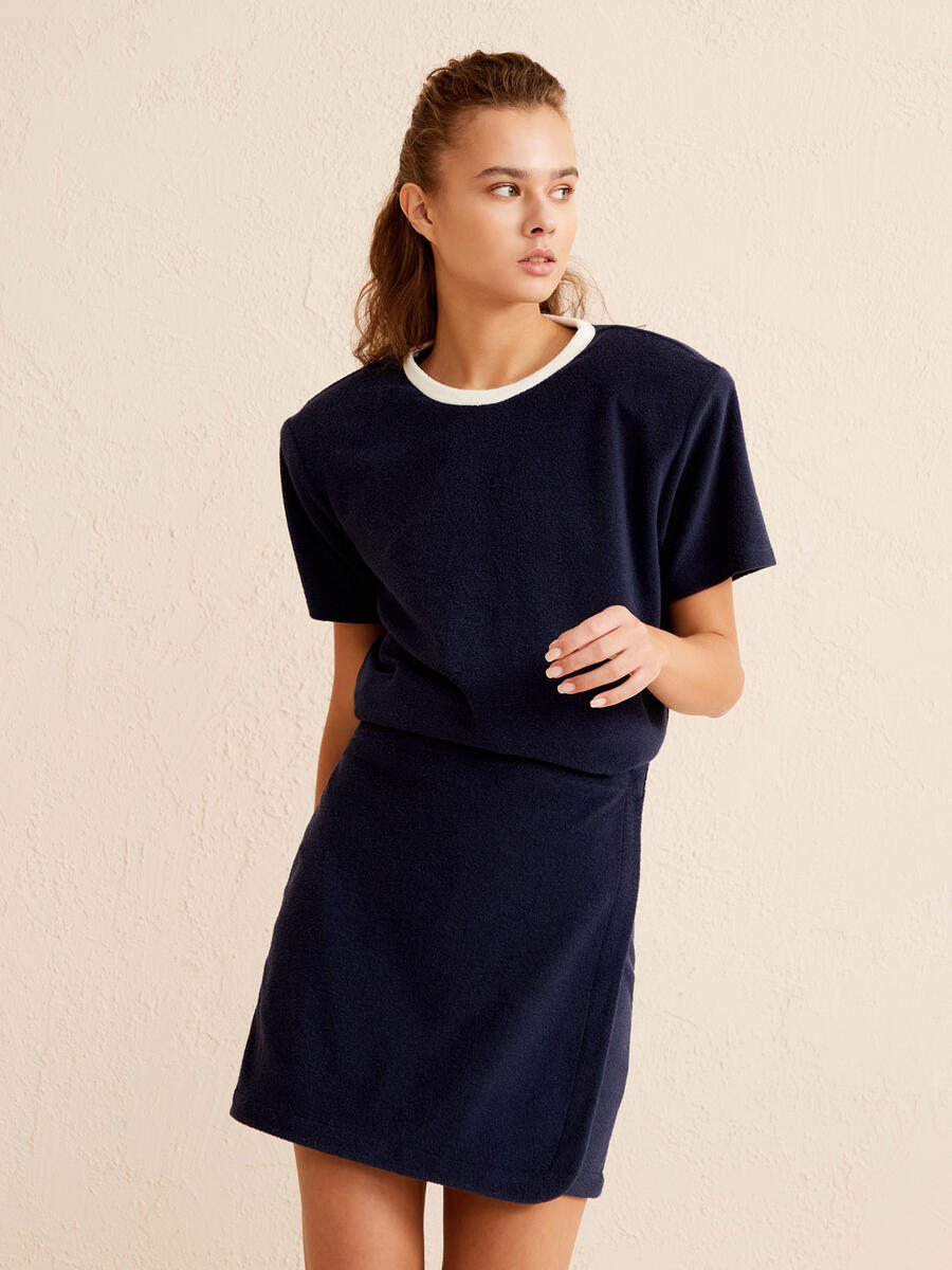 Lacivert Regular Fit Pamuklu Havlu Etek - 4