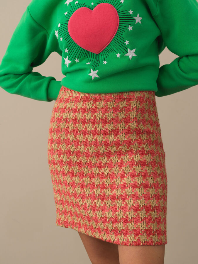 Pembe Işıltılı Lurex Detaylı Regular Fit Etek - Xint