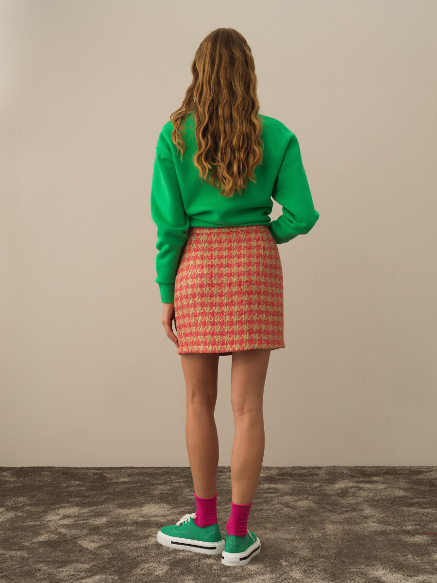 Pembe Işıltılı Lurex Detaylı Regular Fit Etek - 4