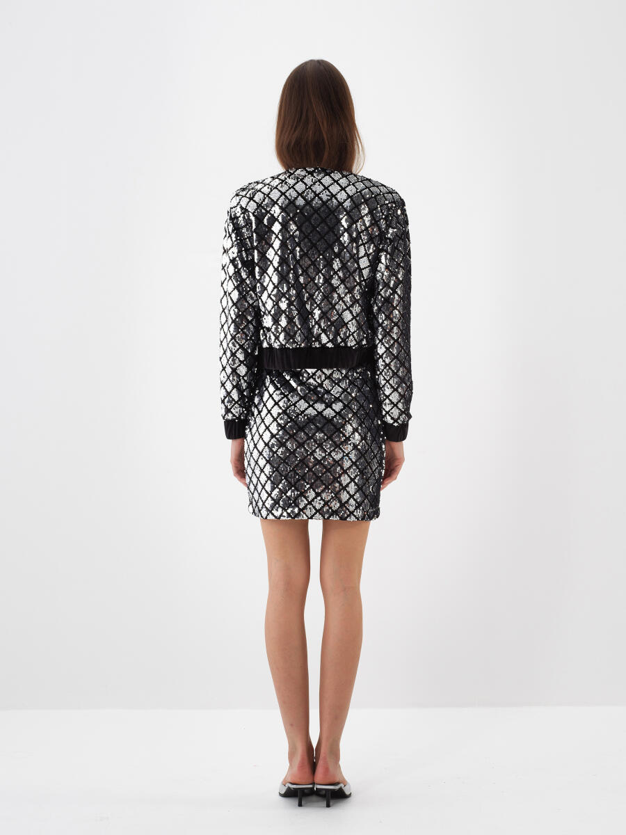 Siyah Lüks Dokulu Pullu Kadife Regular Fit Etek - 6