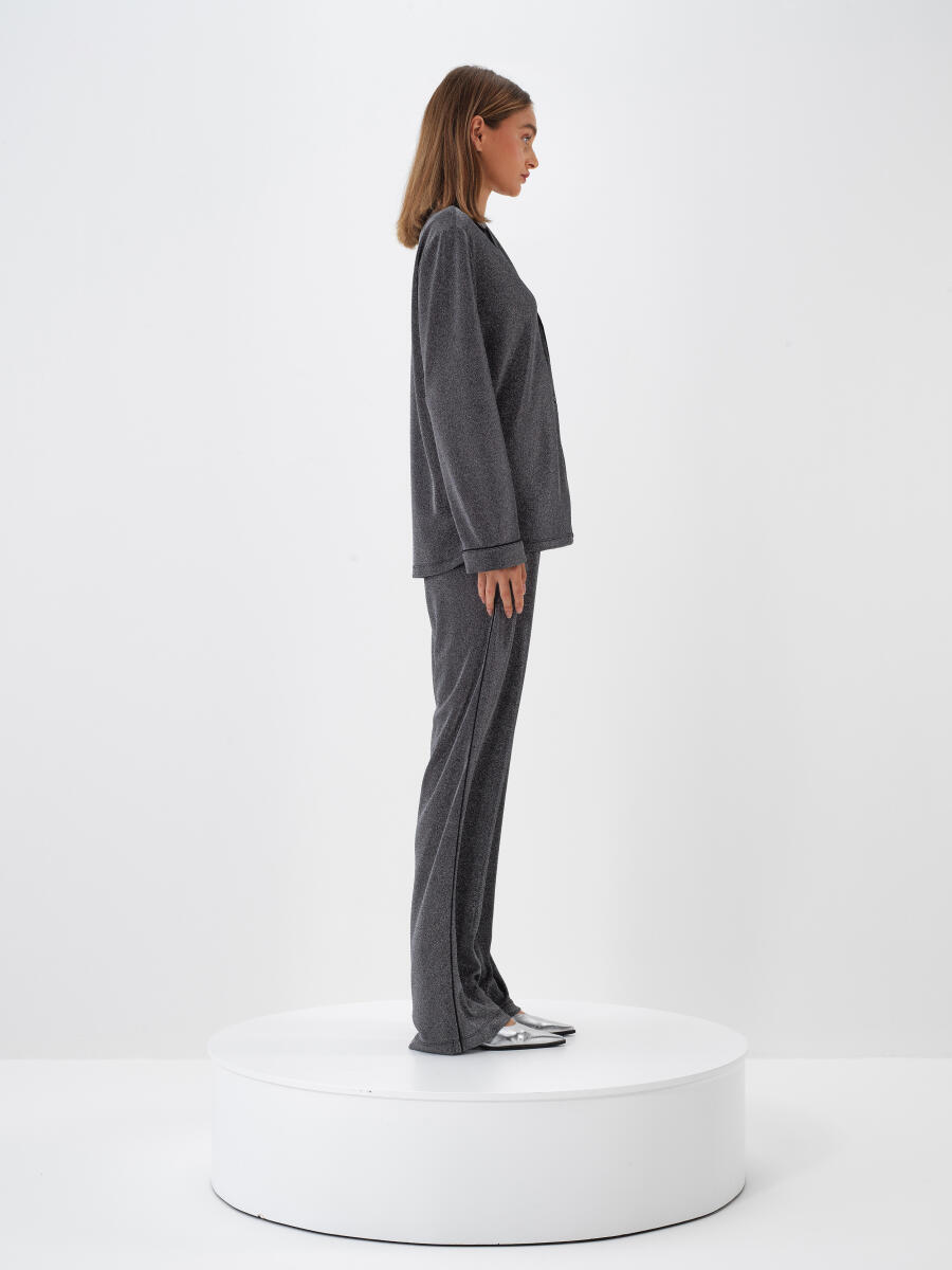 Antrasit Işıltılı Sim Detaylı Regular Fit Gömlek - 4