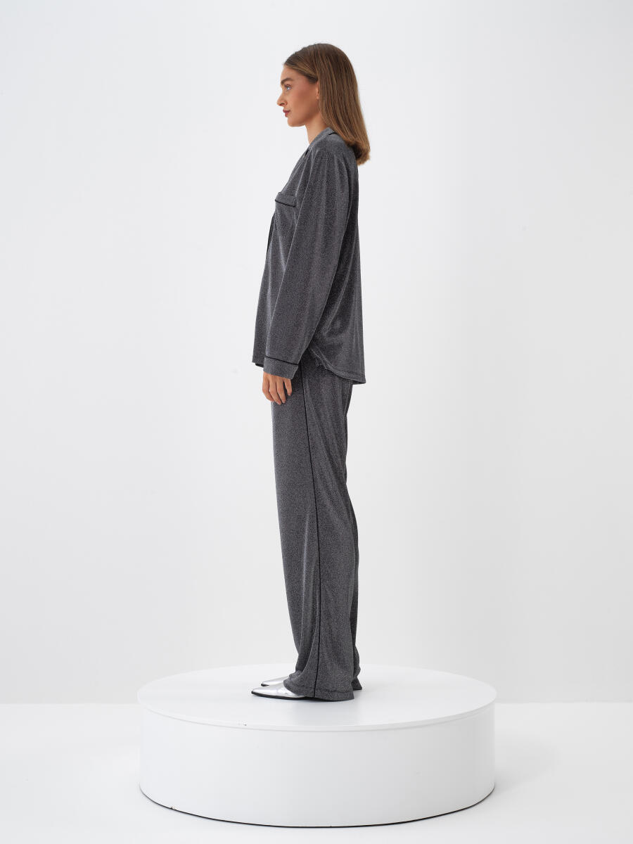 Antrasit Işıltılı Sim Detaylı Regular Fit Gömlek - 3