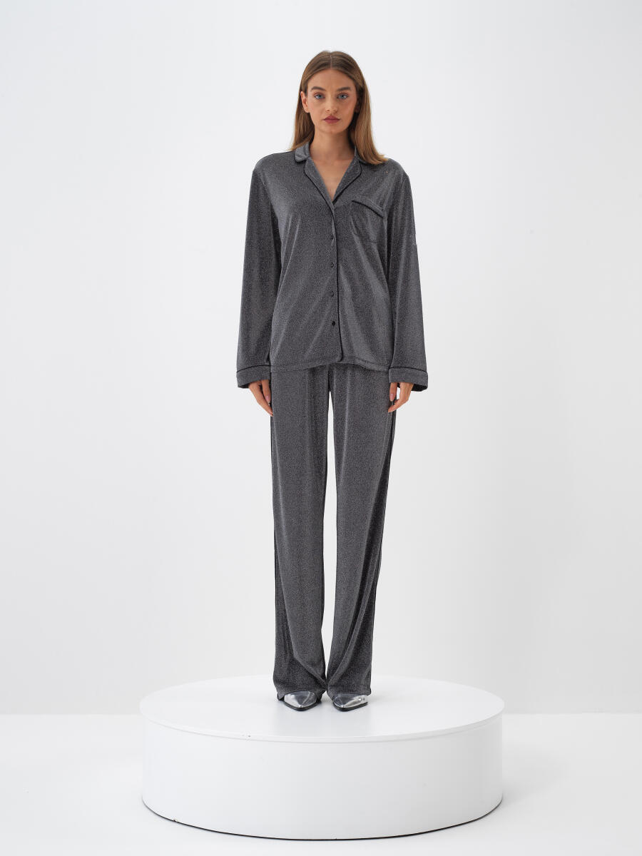 Antrasit Işıltılı Sim Detaylı Regular Fit Gömlek