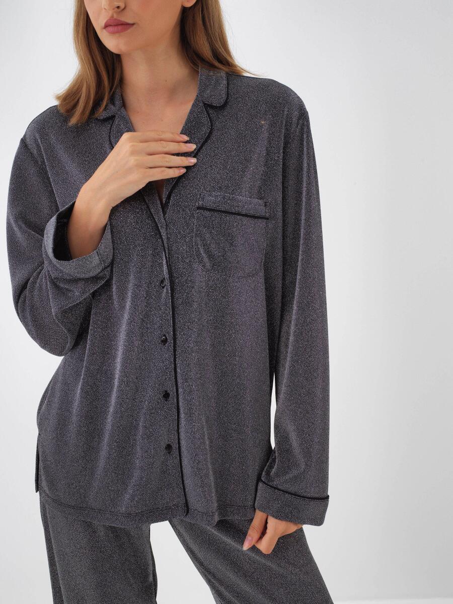 Antrasit Işıltılı Sim Detaylı Regular Fit Gömlek - 2