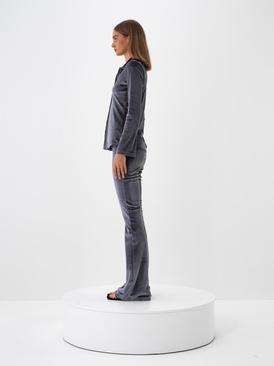 Antrasit Lüks Dokulu Soft Kadife Slim Fit Gömlek - 3