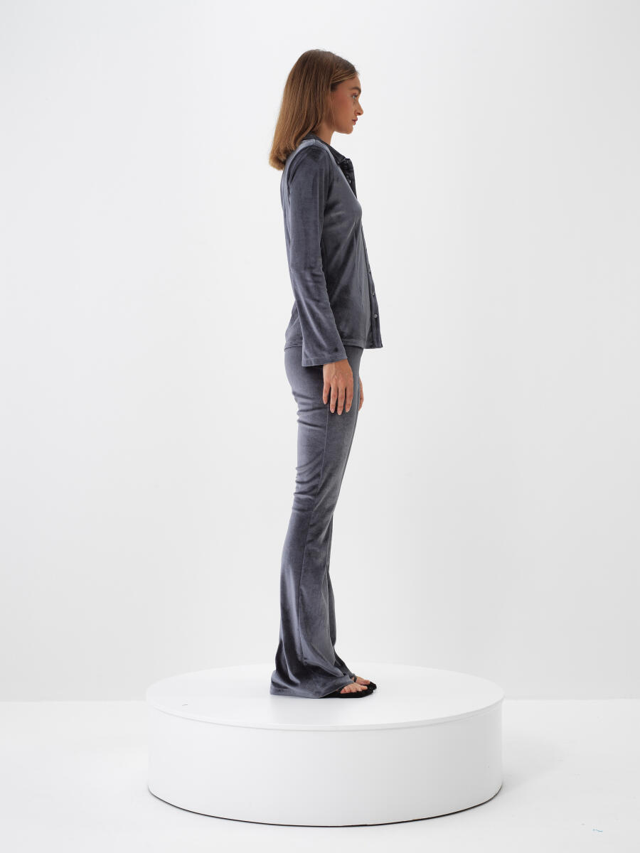 Antrasit Lüks Dokulu Soft Kadife Slim Fit Gömlek - 4