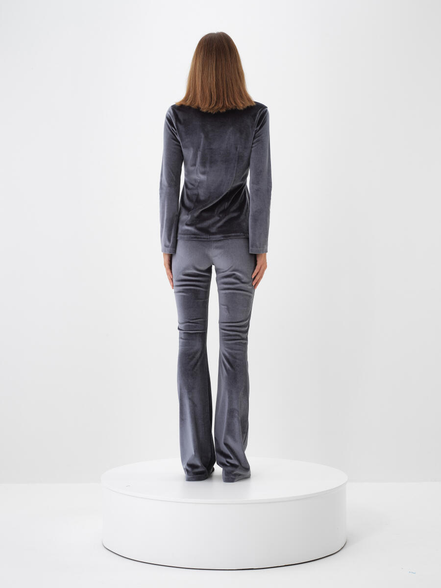 Antrasit Lüks Dokulu Soft Kadife Slim Fit Gömlek - 5