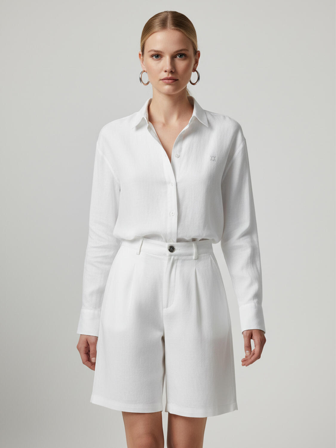 Beyaz %100 Keten Oversize Gömlek - 1