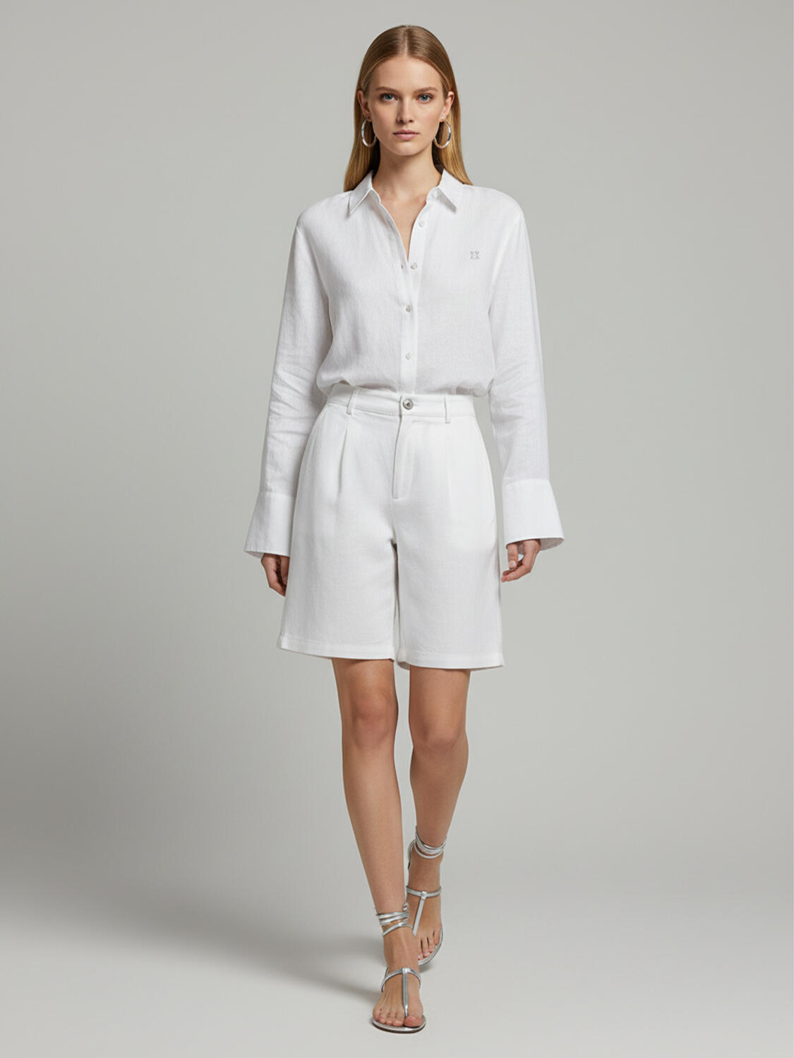 Beyaz %100 Keten Oversize Gömlek - 2