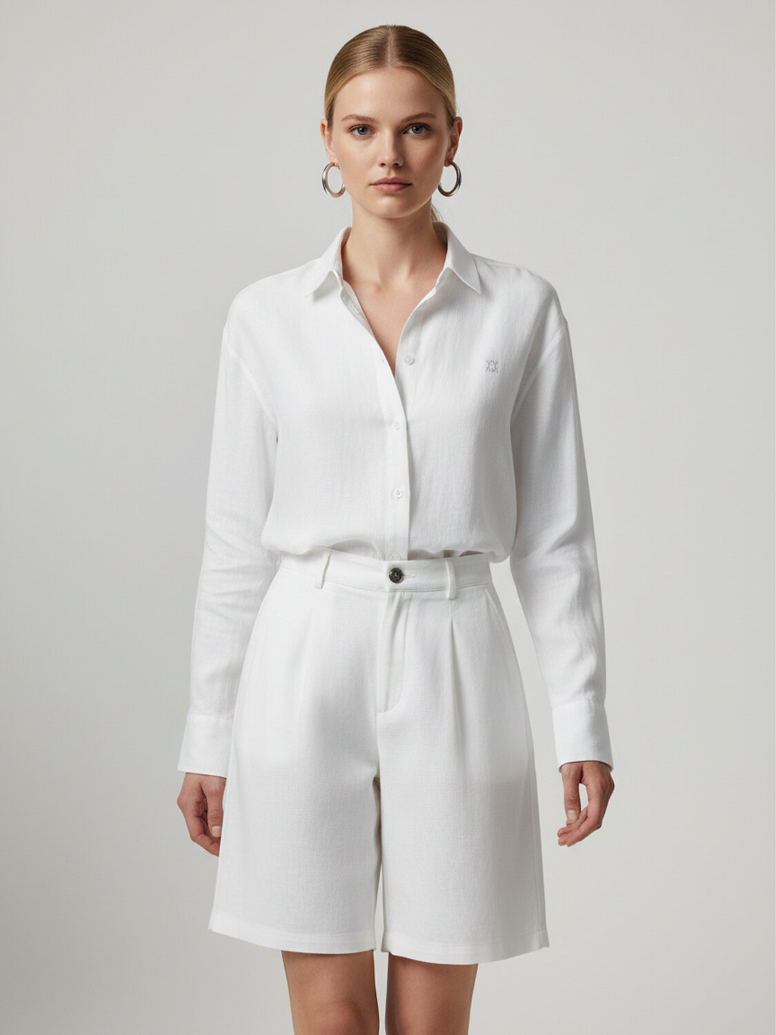 Beyaz %100 Keten Oversize Gömlek