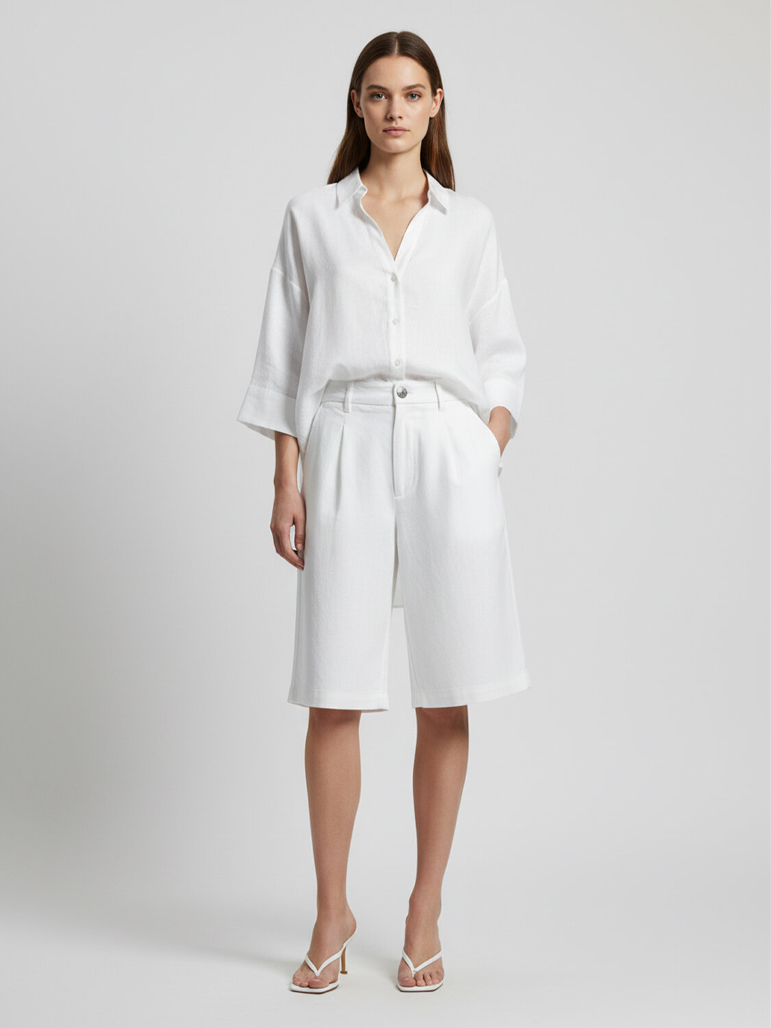 Beyaz %100 Keten Oversize Gömlek (1)