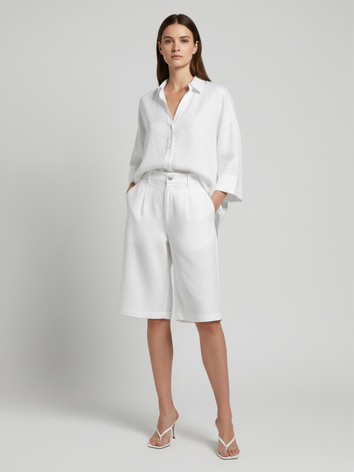 Beyaz %100 Keten Oversize Gömlek - 3