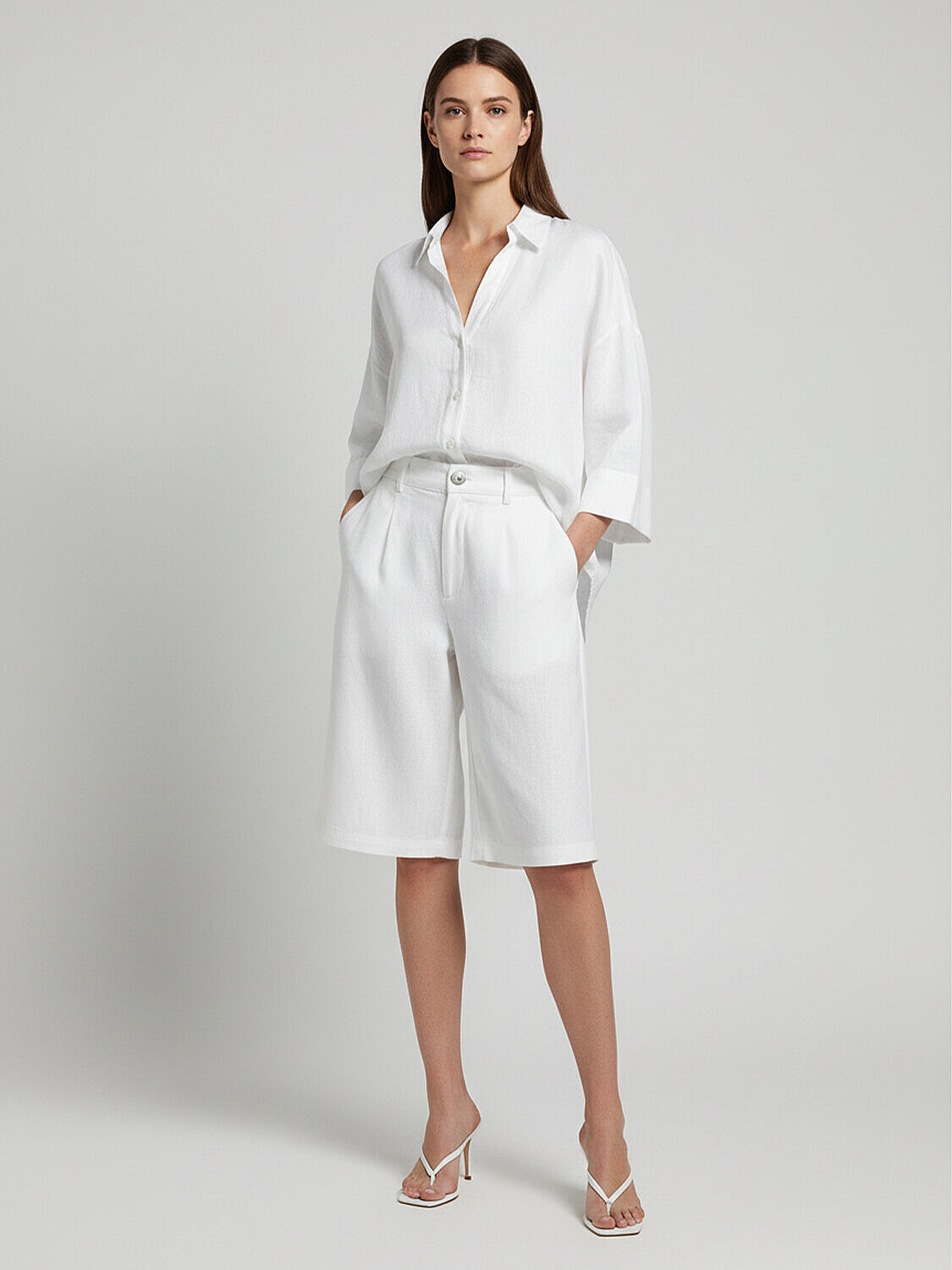 Beyaz %100 Keten Oversize Gömlek (4)
