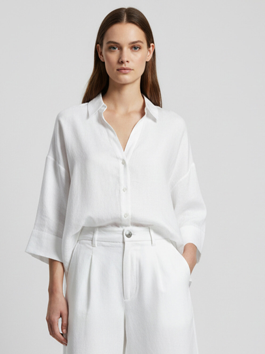 Beyaz %100 Keten Oversize Gömlek