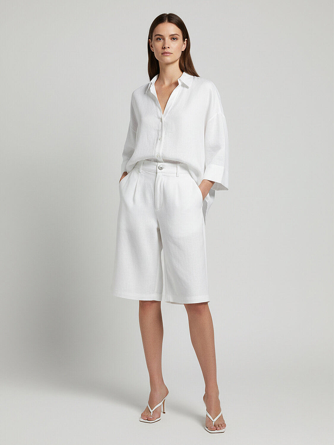 Beyaz %100 Keten Oversize Gömlek (2)