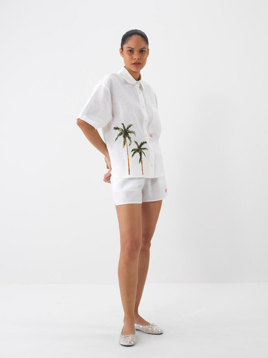 Beyaz %100 Keten Oversize Gömlek - 2