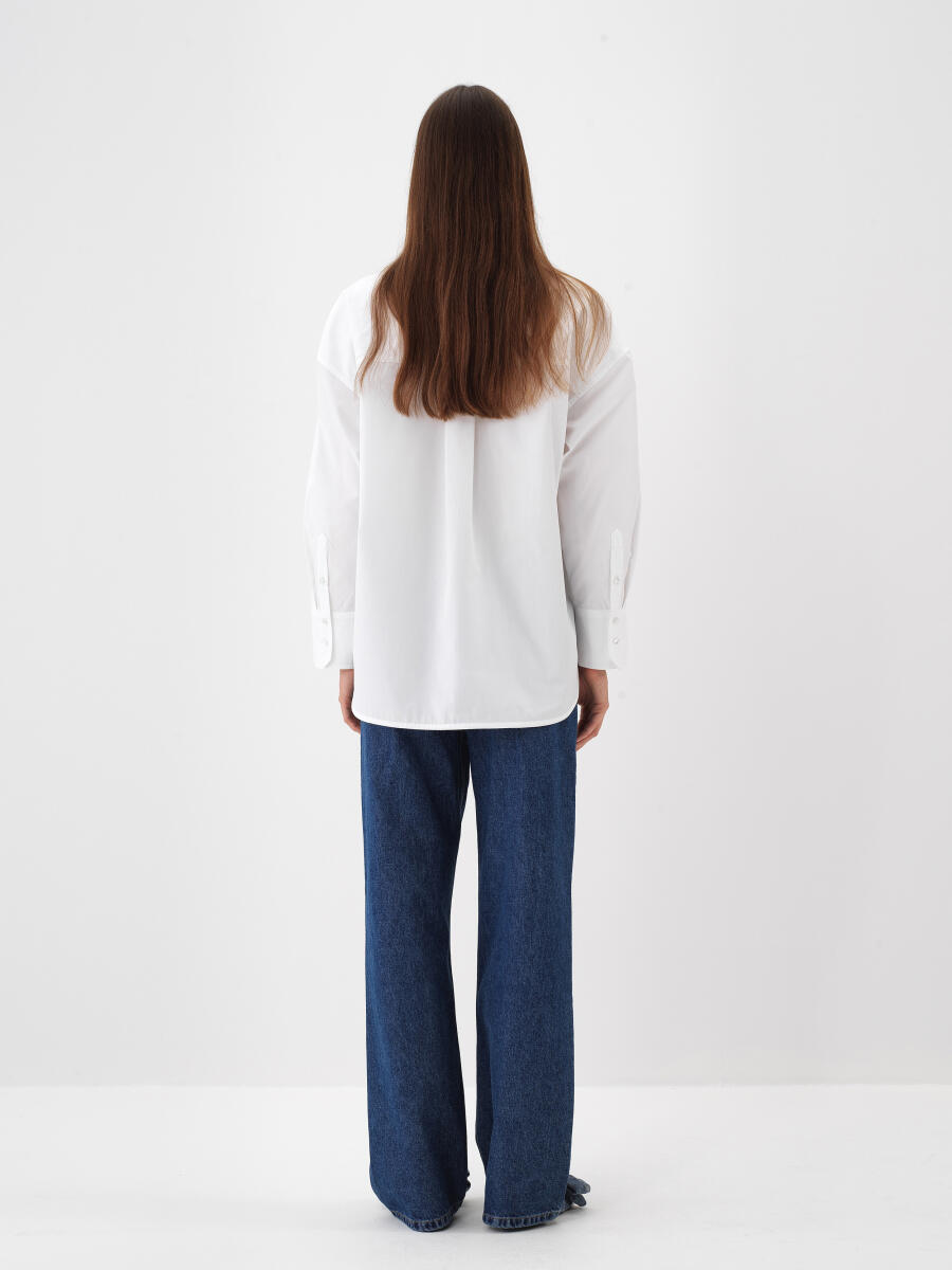 Beyaz Pamuk Dokulu Oversize Gömlek - 5