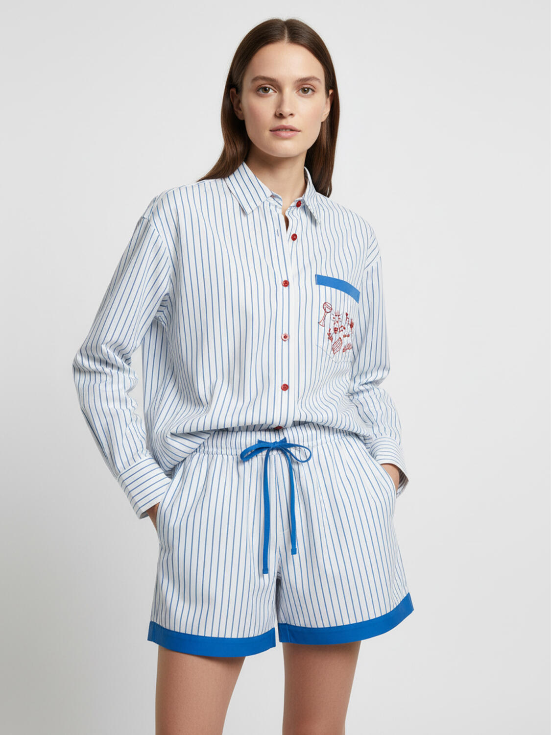 Beyaz Pamuk Dokulu Oversize Gömlek - 1