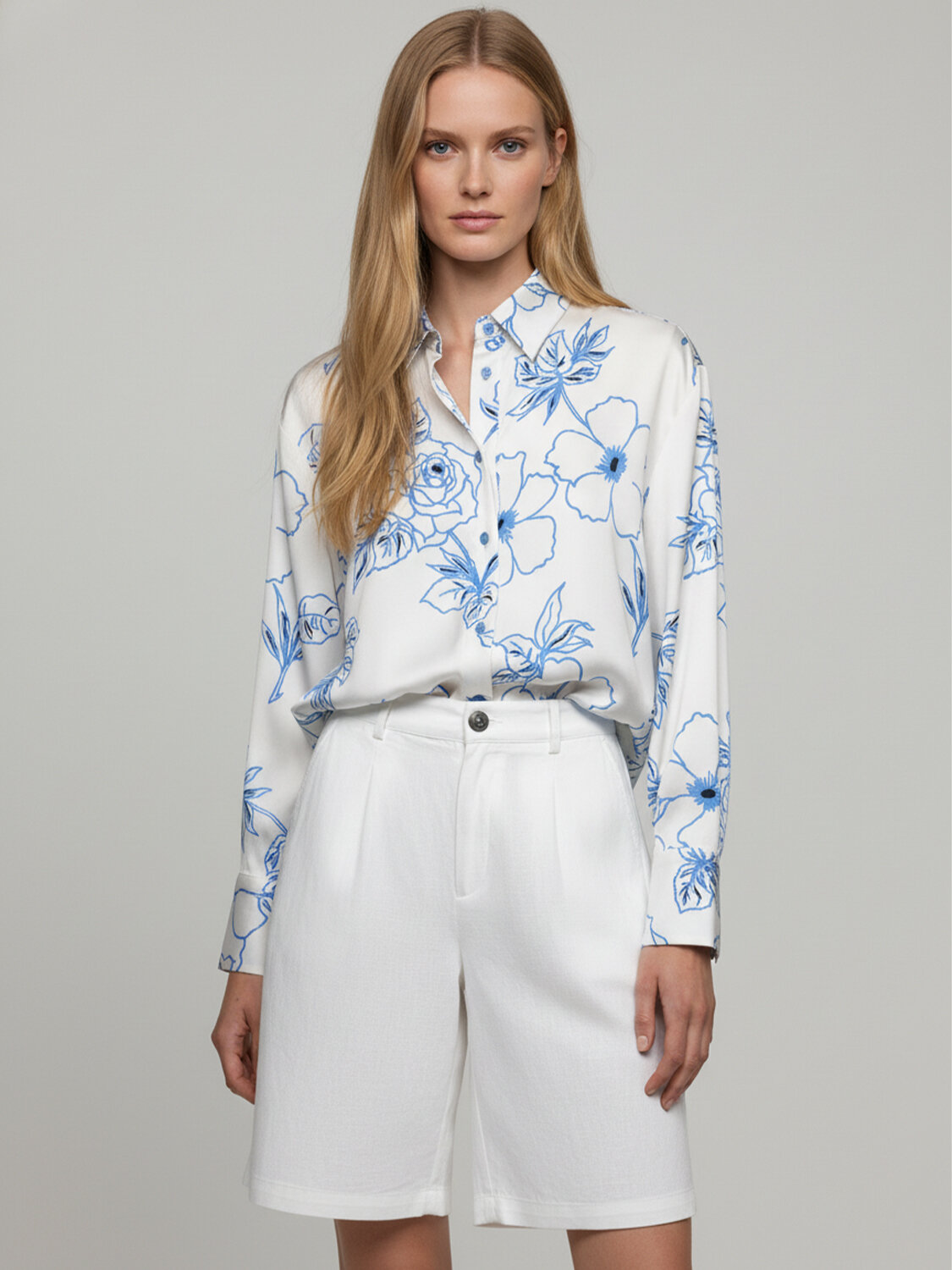 Beyaz Pamuk Dokulu Oversize Gömlek