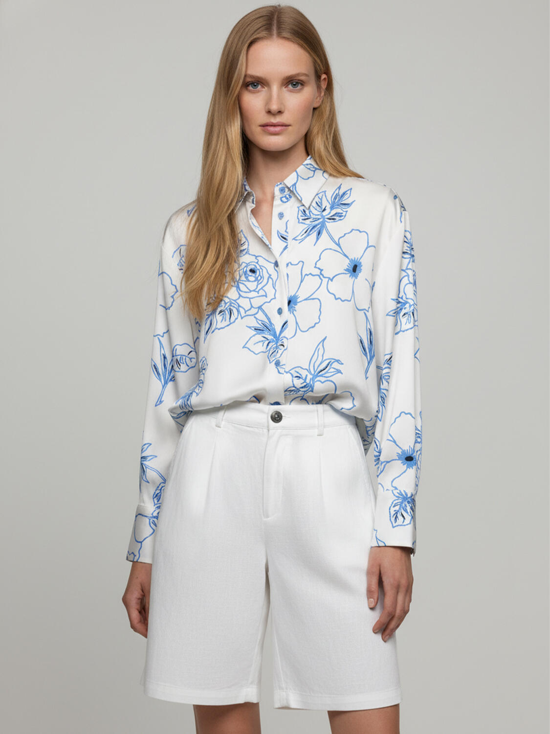 Beyaz Pamuk Dokulu Oversize Gömlek - 1