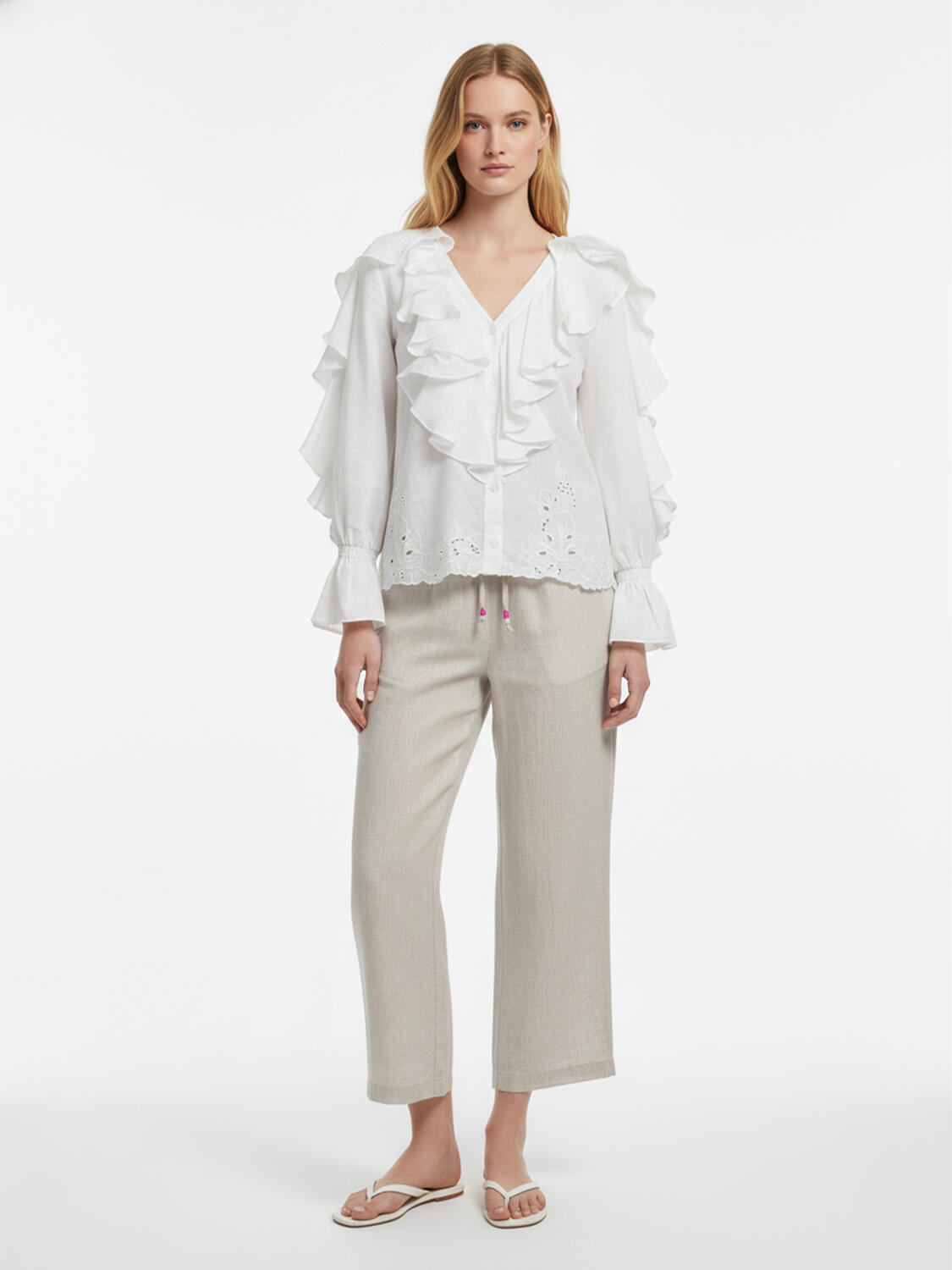 Beyaz Pamuk Dokulu Oversize Gömlek - 2