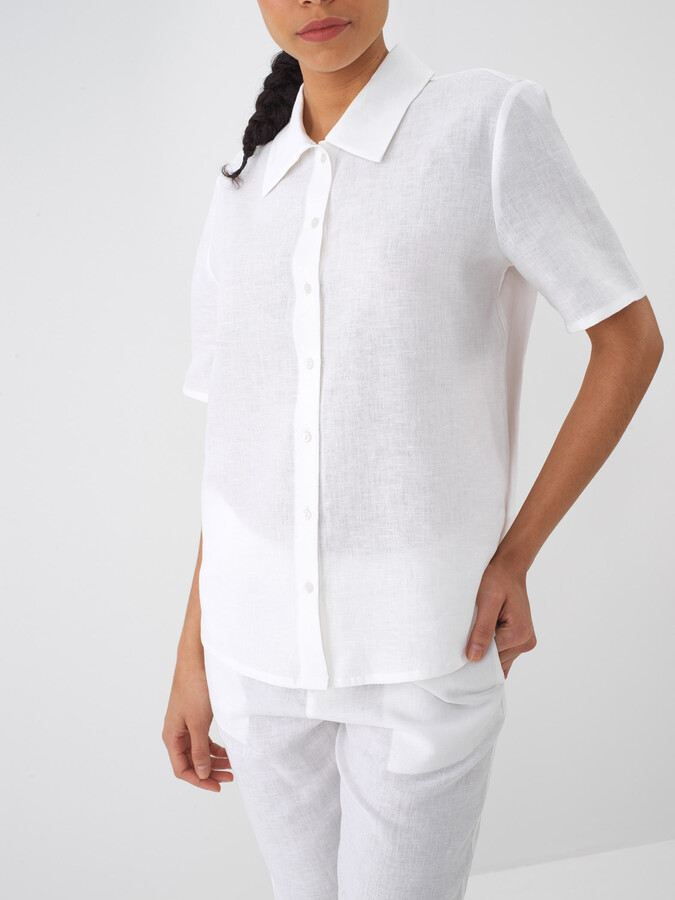 Beyaz %100 Keten Regular Fit Gömlek