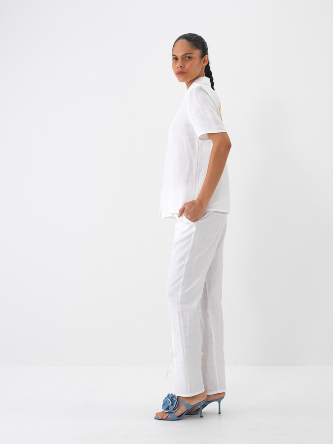 Beyaz %100 Keten Regular Fit Gömlek (4)
