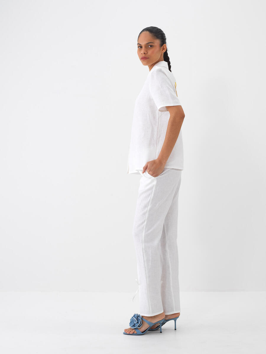Beyaz %100 Keten Regular Fit Gömlek - 4