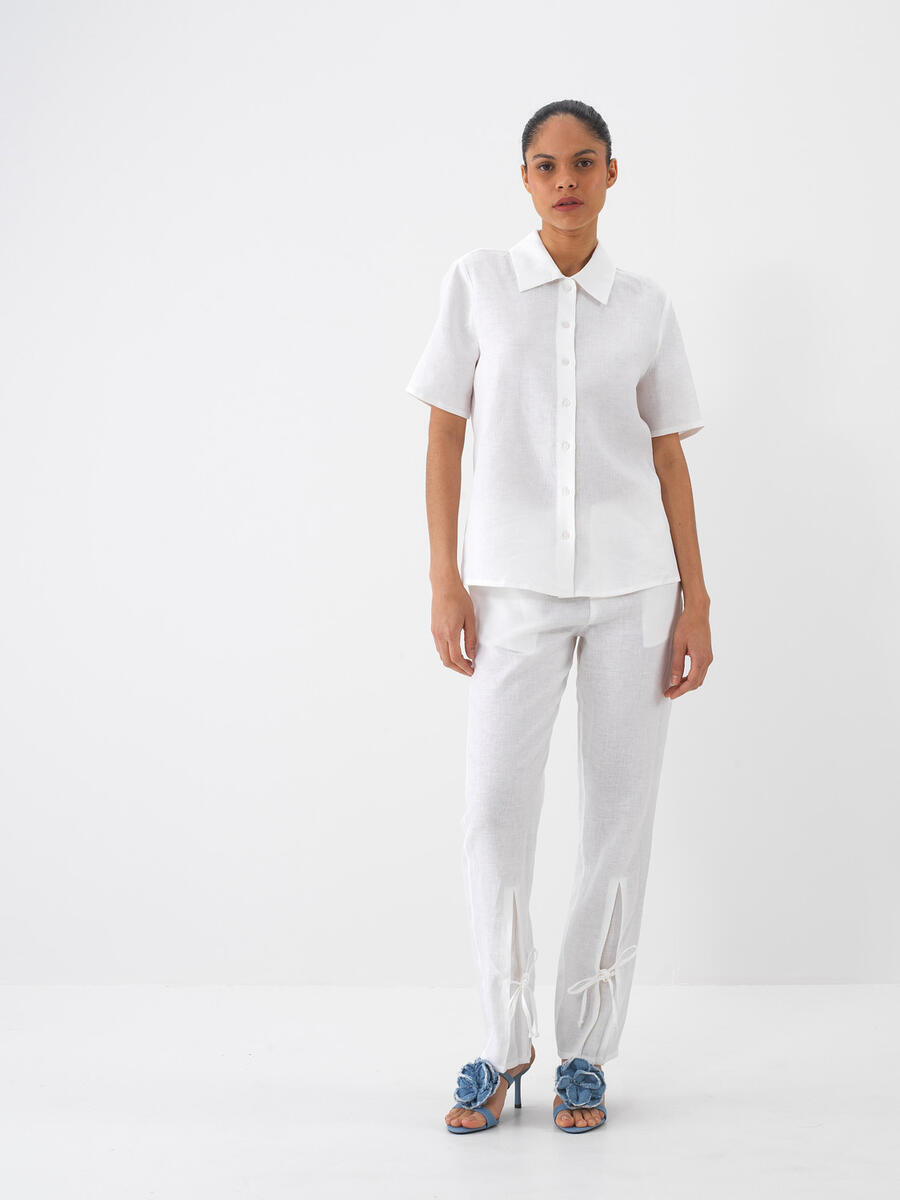 Beyaz %100 Keten Regular Fit Gömlek - 3