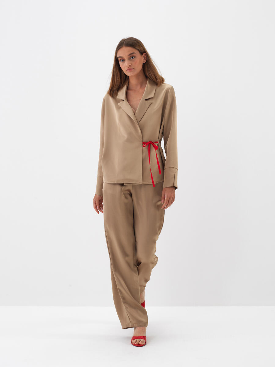 Camel İpeksi Saten Regular Fit Gömlek - 4