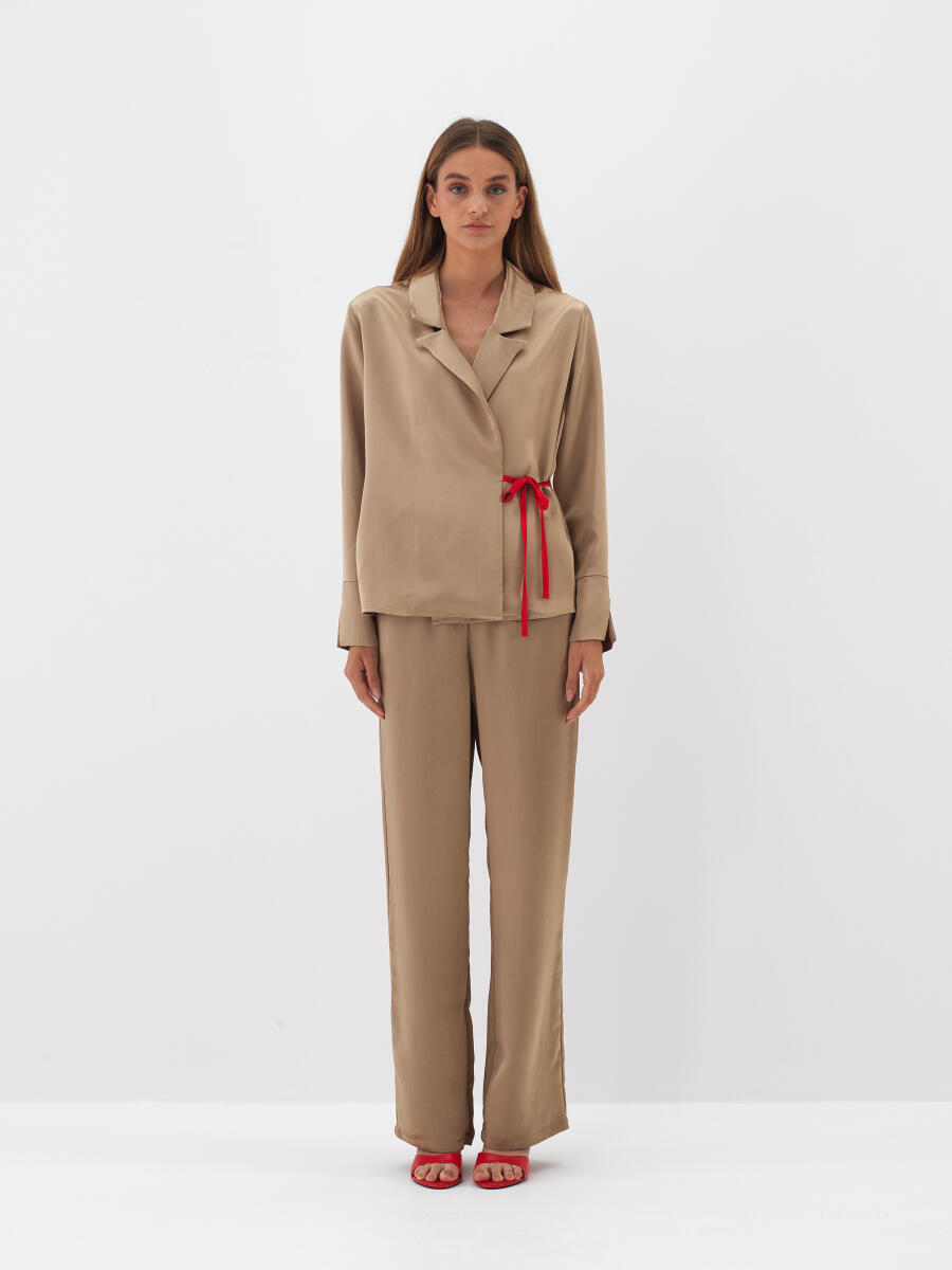 Camel İpeksi Saten Regular Fit Gömlek - 3