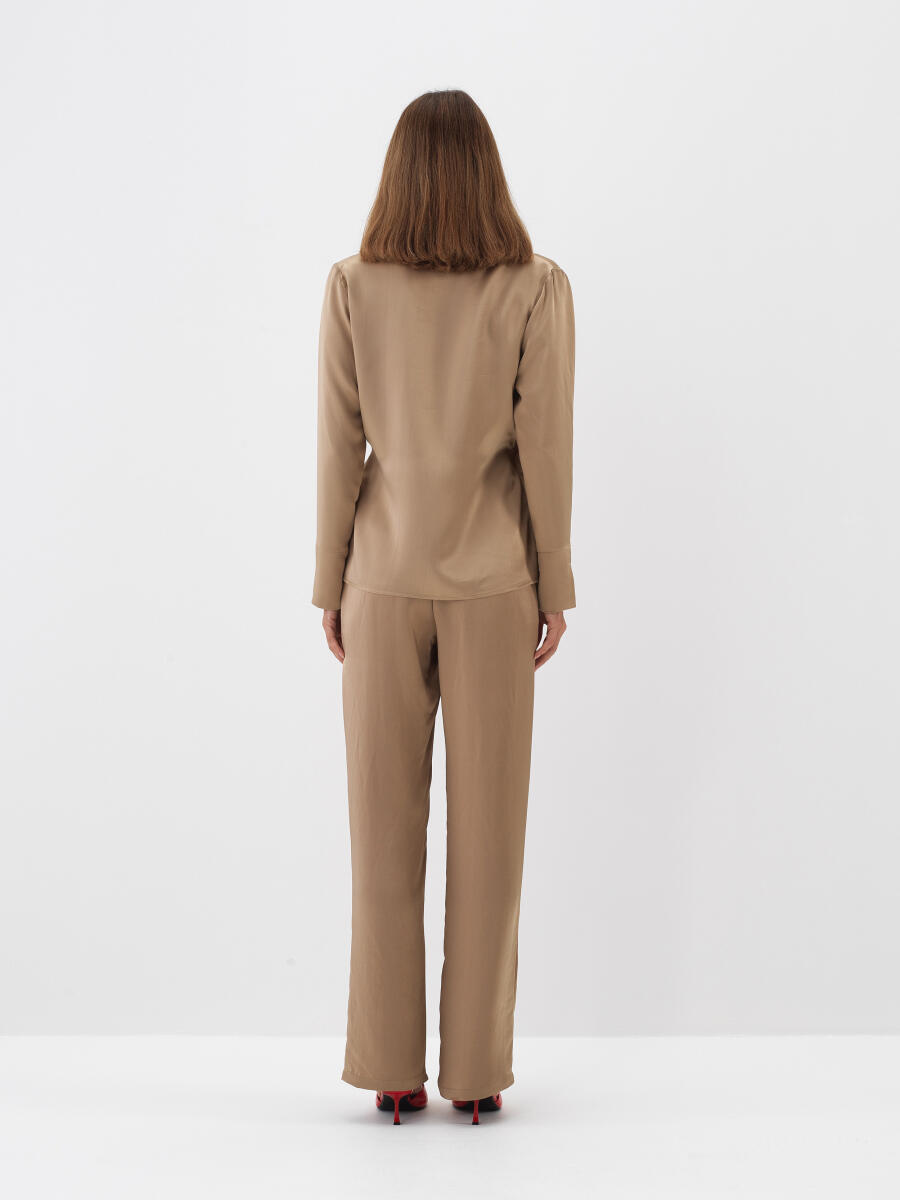 Camel İpeksi Saten Regular Fit Gömlek - 6