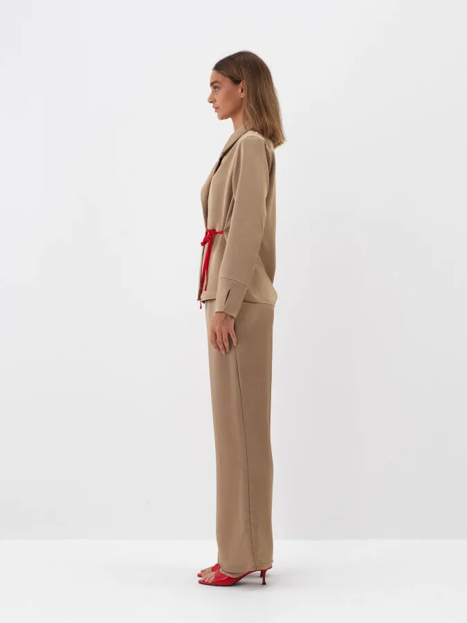 Camel İpeksi Saten Regular Fit Gömlek - Xint