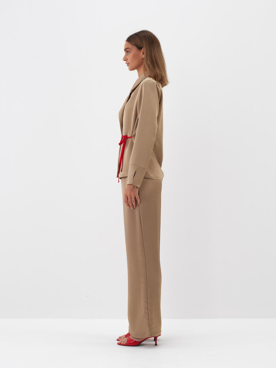 Camel İpeksi Saten Regular Fit Gömlek - 5